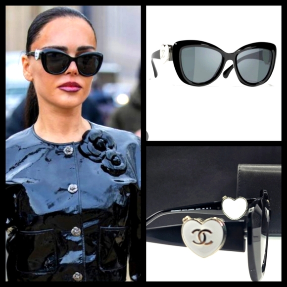 CHANEL Black Sunglasses with Heart Decor - Picture 2 of 15